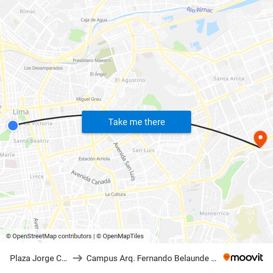 Plaza Jorge Chávez to Campus Arq. Fernando Belaunde Terry - Usil map