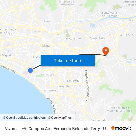 Vivanda to Campus Arq. Fernando Belaunde Terry - Usil map