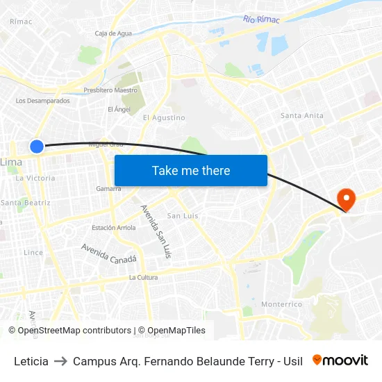 Leticia to Campus Arq. Fernando Belaunde Terry - Usil map