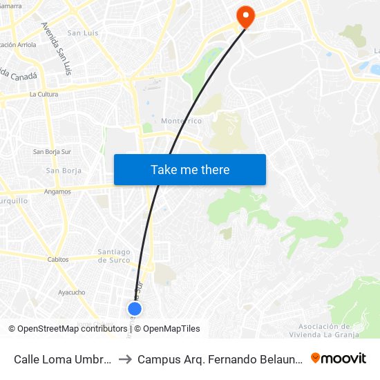 Calle Loma Umbrosa, 996 to Campus Arq. Fernando Belaunde Terry - Usil map