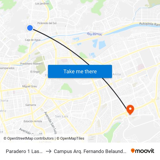 Paradero 1 Las Flores to Campus Arq. Fernando Belaunde Terry - Usil map