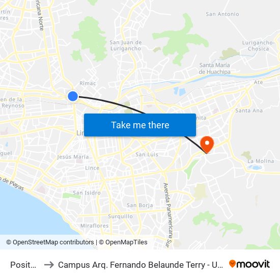 Positos to Campus Arq. Fernando Belaunde Terry - Usil map