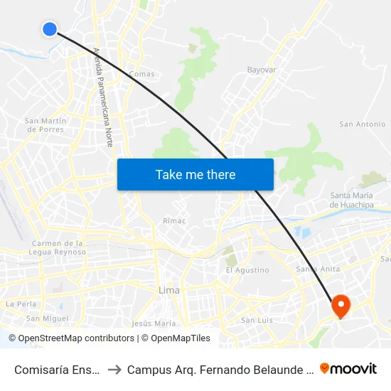 Comisaría Ensenada to Campus Arq. Fernando Belaunde Terry - Usil map