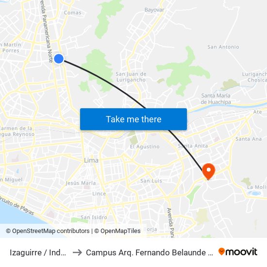 Izaguirre / Industrial to Campus Arq. Fernando Belaunde Terry - Usil map