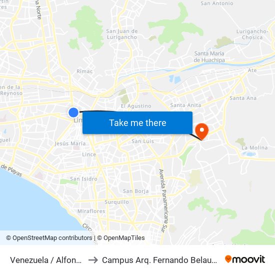 Venezuela / Alfonso Ugarte to Campus Arq. Fernando Belaunde Terry - Usil map