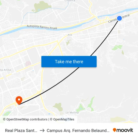 Real Plaza Santa Clara to Campus Arq. Fernando Belaunde Terry - Usil map
