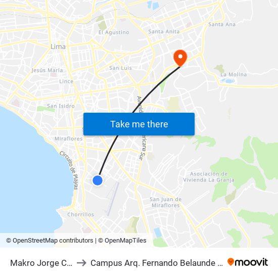 Makro Jorge Chavez to Campus Arq. Fernando Belaunde Terry - Usil map