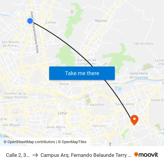 Calle 2, 305 to Campus Arq. Fernando Belaunde Terry - Usil map