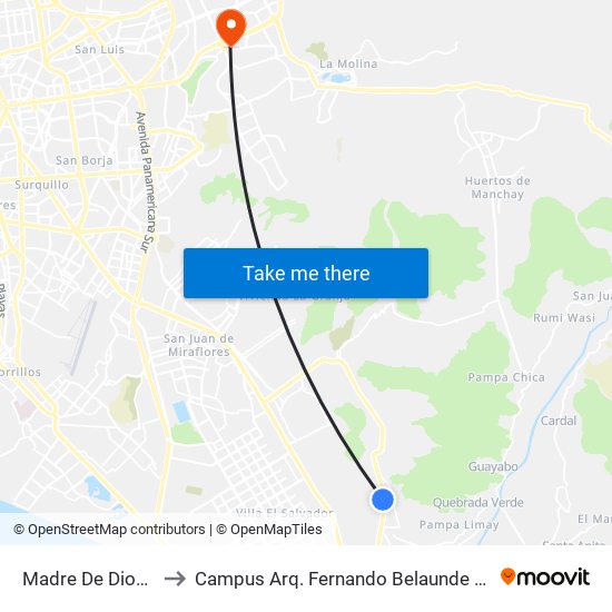 Madre De Dios, 702 to Campus Arq. Fernando Belaunde Terry - Usil map