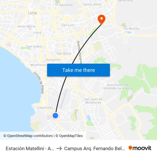 Estación Matellini - Alimentadores to Campus Arq. Fernando Belaunde Terry - Usil map