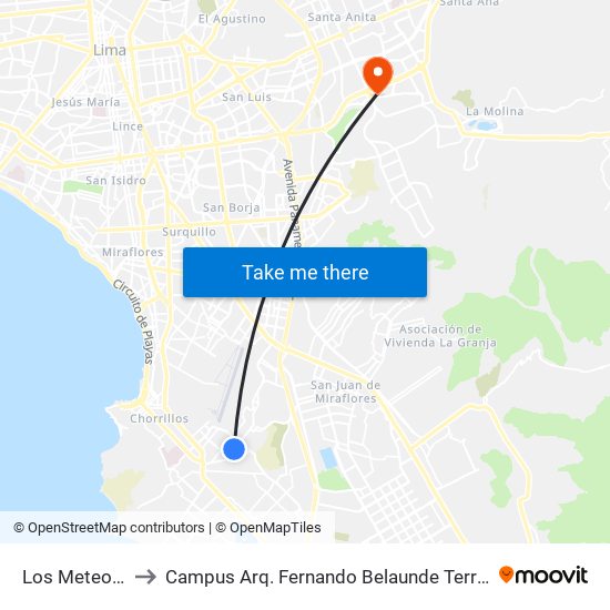 Los Meteoros to Campus Arq. Fernando Belaunde Terry - Usil map