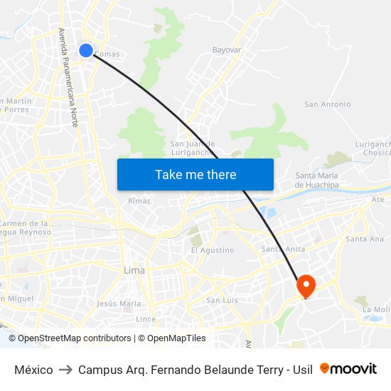 México to Campus Arq. Fernando Belaunde Terry - Usil map