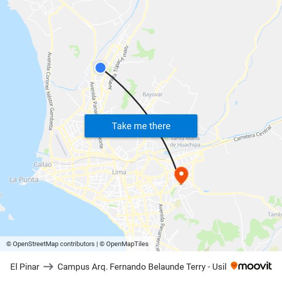 El Pinar to Campus Arq. Fernando Belaunde Terry - Usil map