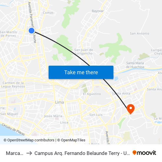 Marcará to Campus Arq. Fernando Belaunde Terry - Usil map