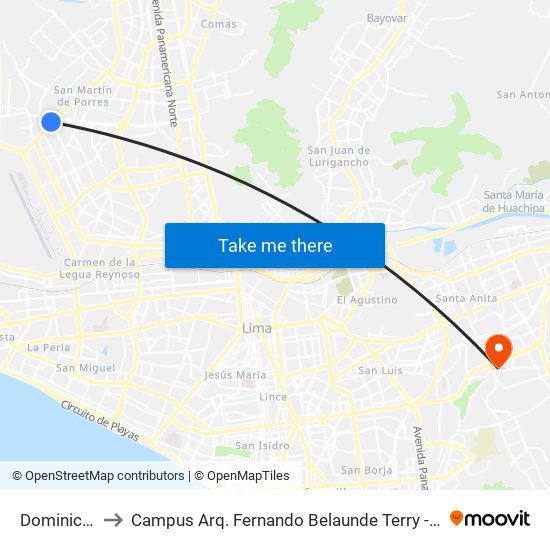 Dominicos to Campus Arq. Fernando Belaunde Terry - Usil map