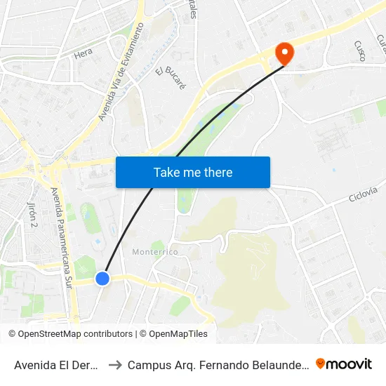 Avenida El Derby, 421 to Campus Arq. Fernando Belaunde Terry - Usil map