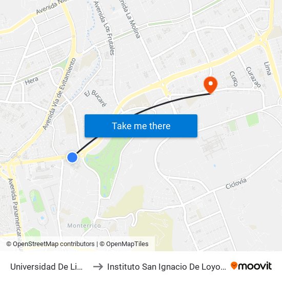 Universidad De Lima to Instituto San Ignacio De Loyola map