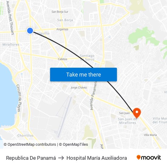 Republica De Panamá to Hospital María Auxiliadora map