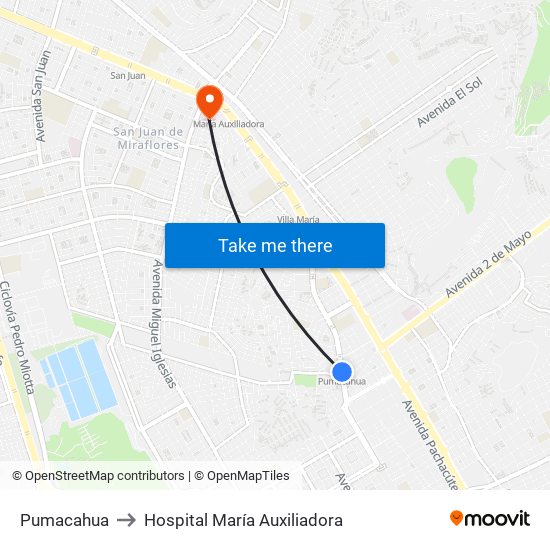 Pumacahua to Hospital María Auxiliadora map