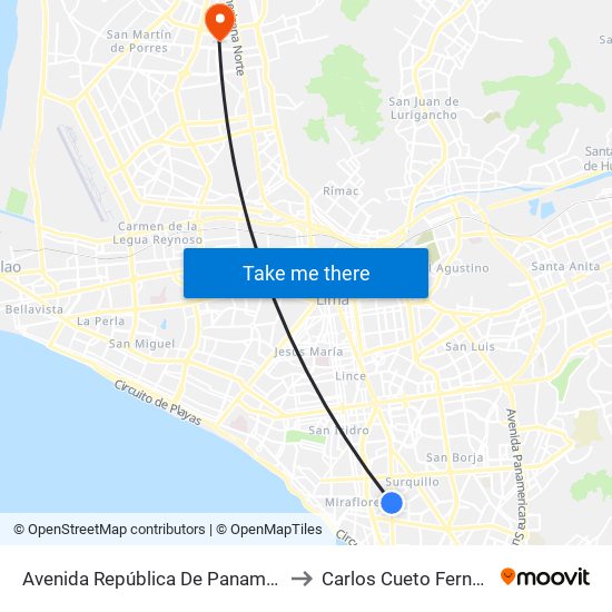 Avenida República De Panamá, 5734 to Carlos Cueto Fernandini map