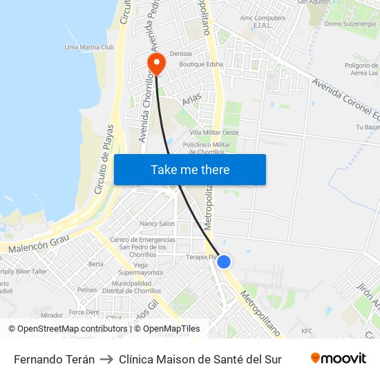 Fernando Terán to Clínica Maison de Santé del Sur map
