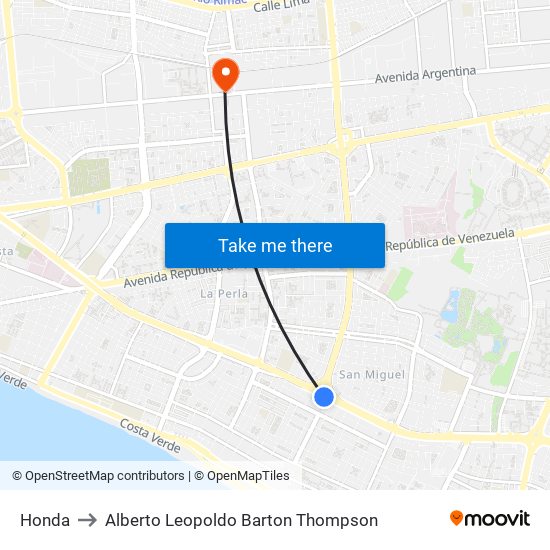 Honda to Alberto Leopoldo Barton Thompson map