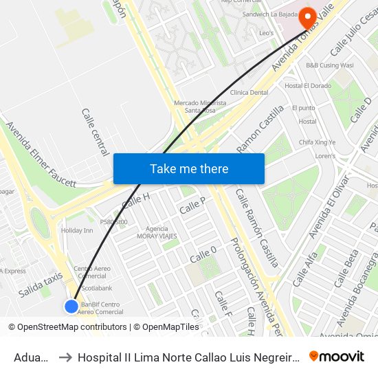 Aduanas to Hospital II Lima Norte Callao Luis Negreiros Vega map