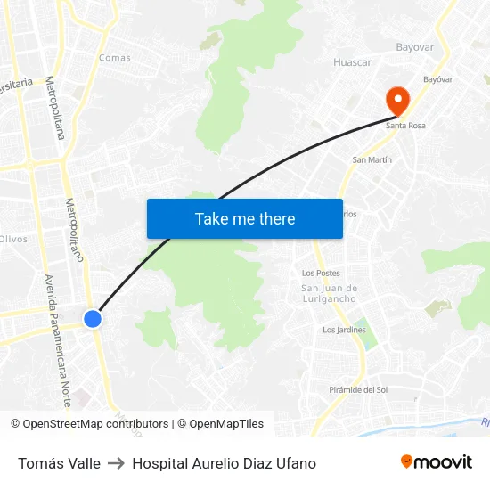Tomás Valle to Hospital Aurelio Diaz Ufano map