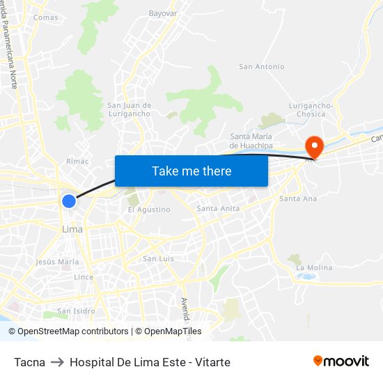 Tacna to Hospital De Lima Este - Vitarte map