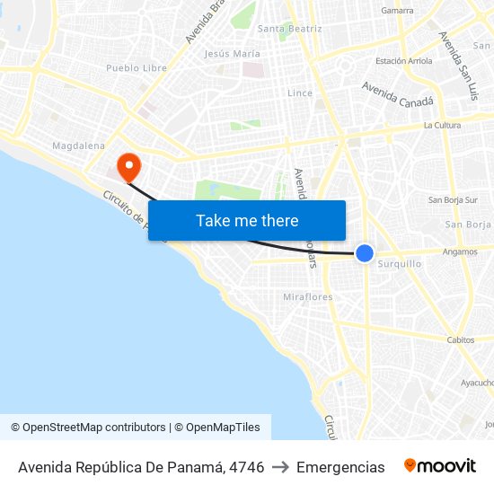 Avenida República De Panamá, 4746 to Emergencias map