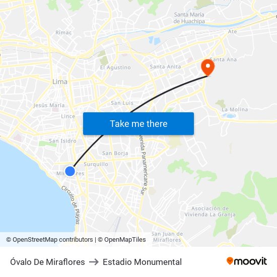 Óvalo De Miraflores to Estadio Monumental map