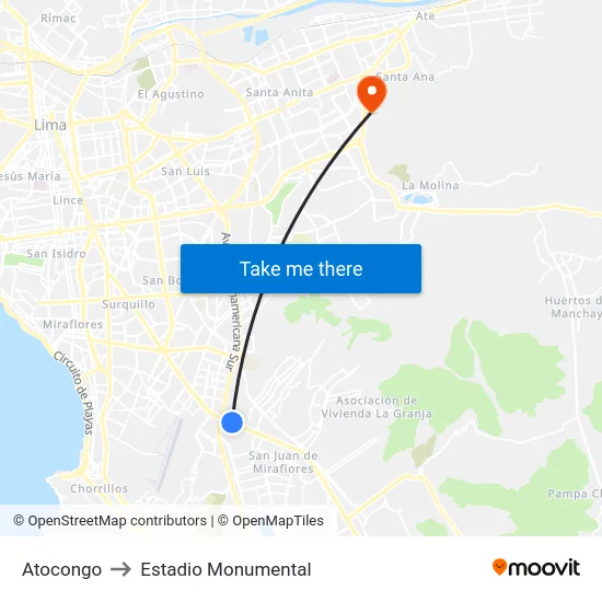 Atocongo to Estadio Monumental map