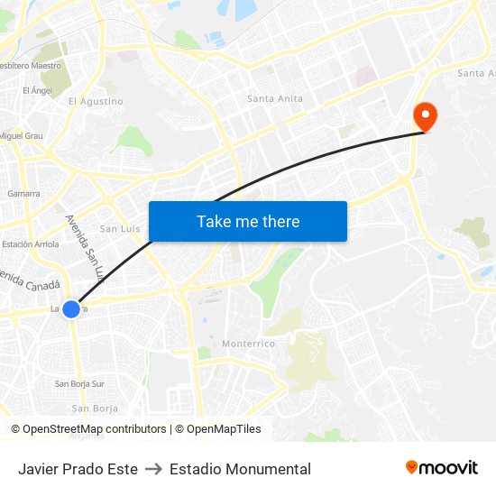 Javier Prado Este to Estadio Monumental map