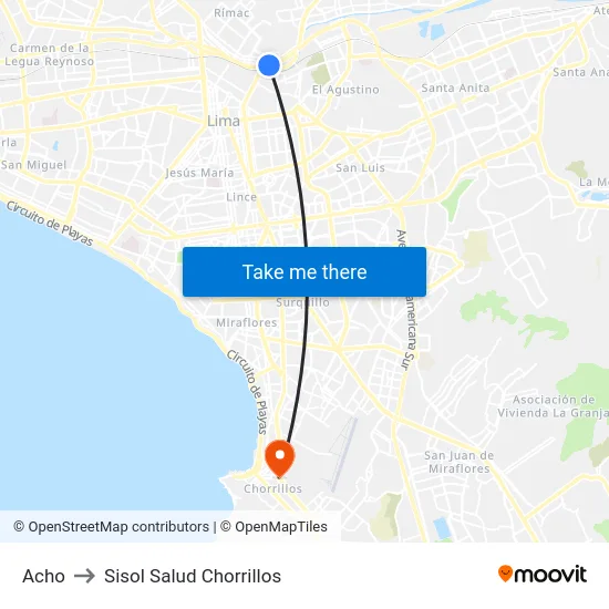Acho to Sisol Salud Chorrillos map
