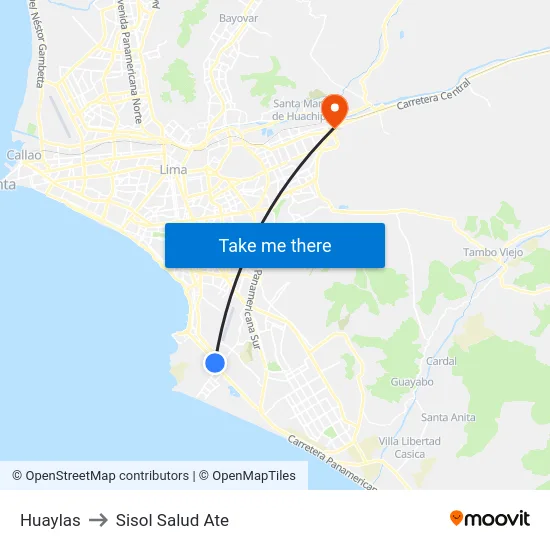 Huaylas to Sisol Salud Ate map