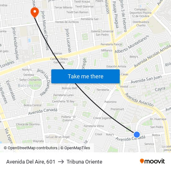 Avenida Del Aire, 601 to Tribuna Oriente map