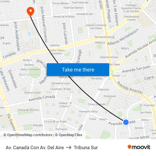 Av. Canadá Con Av. Del Aire to Tribuna Sur map