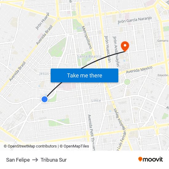 San Felipe to Tribuna Sur map