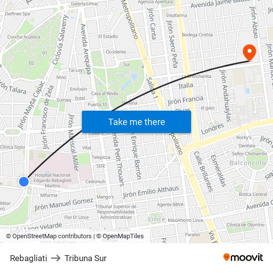 Rebagliati to Tribuna Sur map