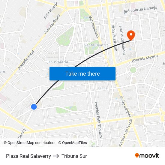 Plaza Real Salaverry to Tribuna Sur map