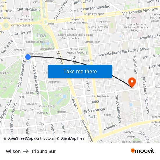 Wilson to Tribuna Sur map