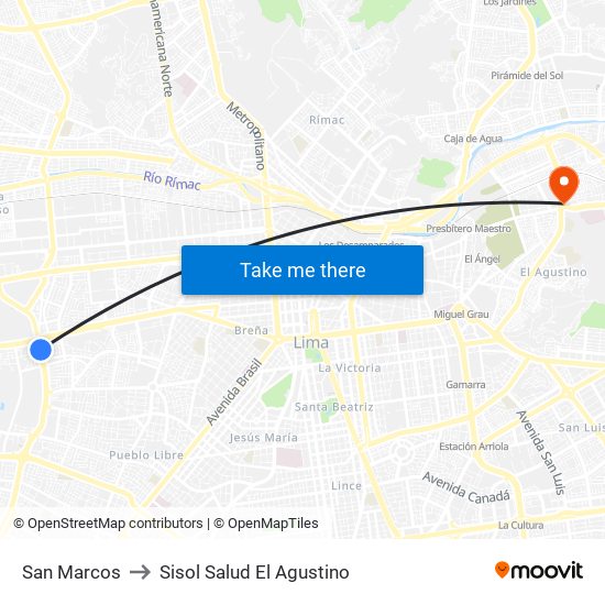 San Marcos to Sisol Salud El Agustino map