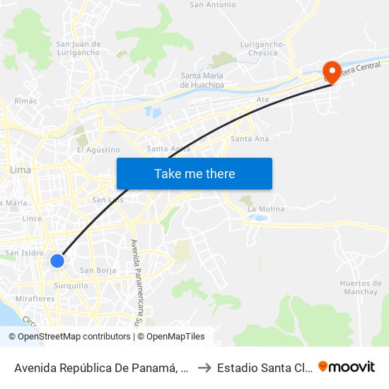 Avenida República De Panamá, 3887 to Estadio Santa Clara map