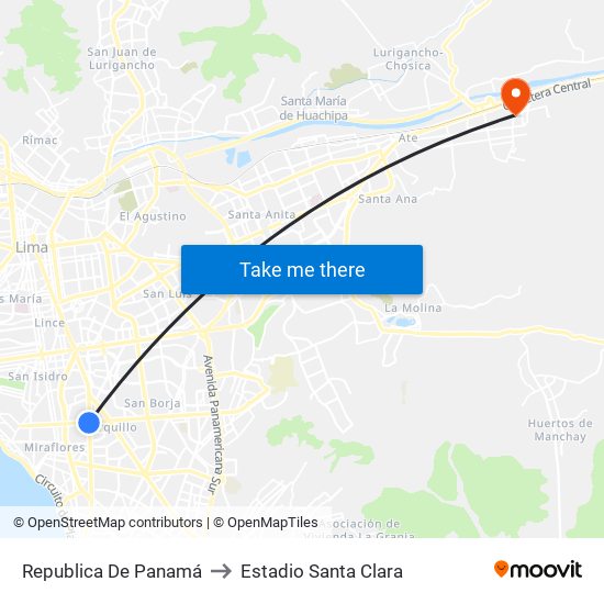 Republica De Panamá to Estadio Santa Clara map