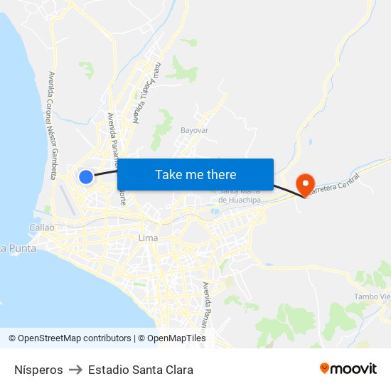 Nísperos to Estadio Santa Clara map