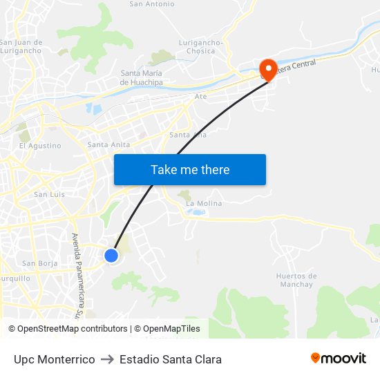 Upc Monterrico to Estadio Santa Clara map