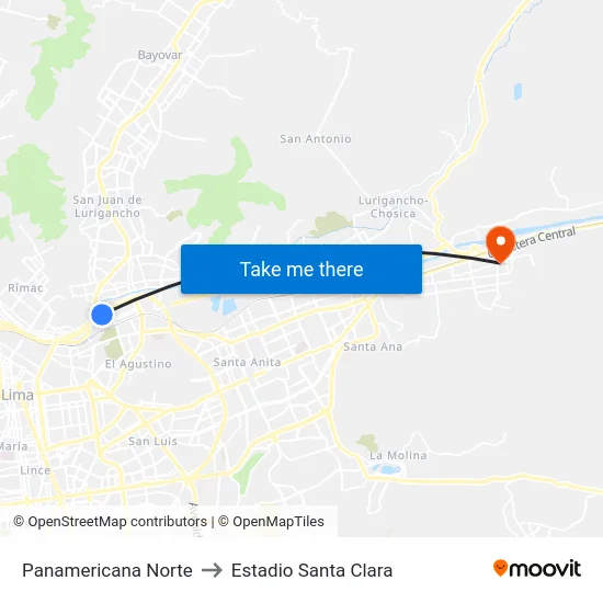 Panamericana Norte to Estadio Santa Clara map