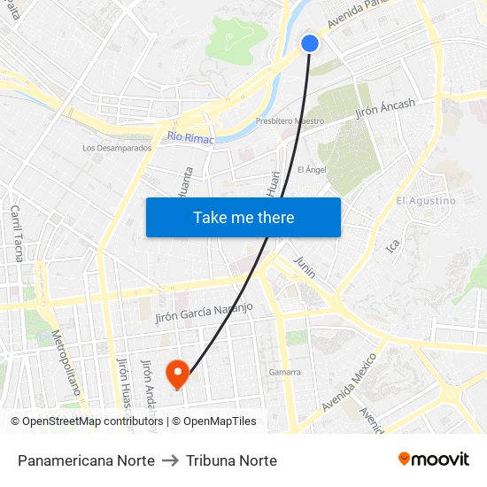 Panamericana Norte to Tribuna Norte map