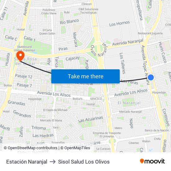 Estación Naranjal‎ to Sisol Salud Los Olivos map
