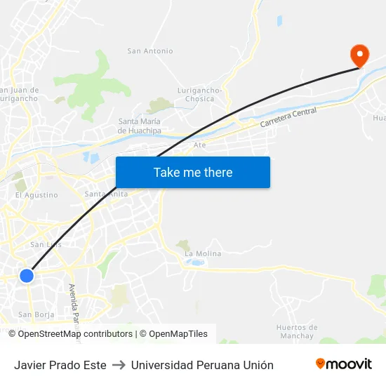 Javier Prado Este to Universidad Peruana Unión map